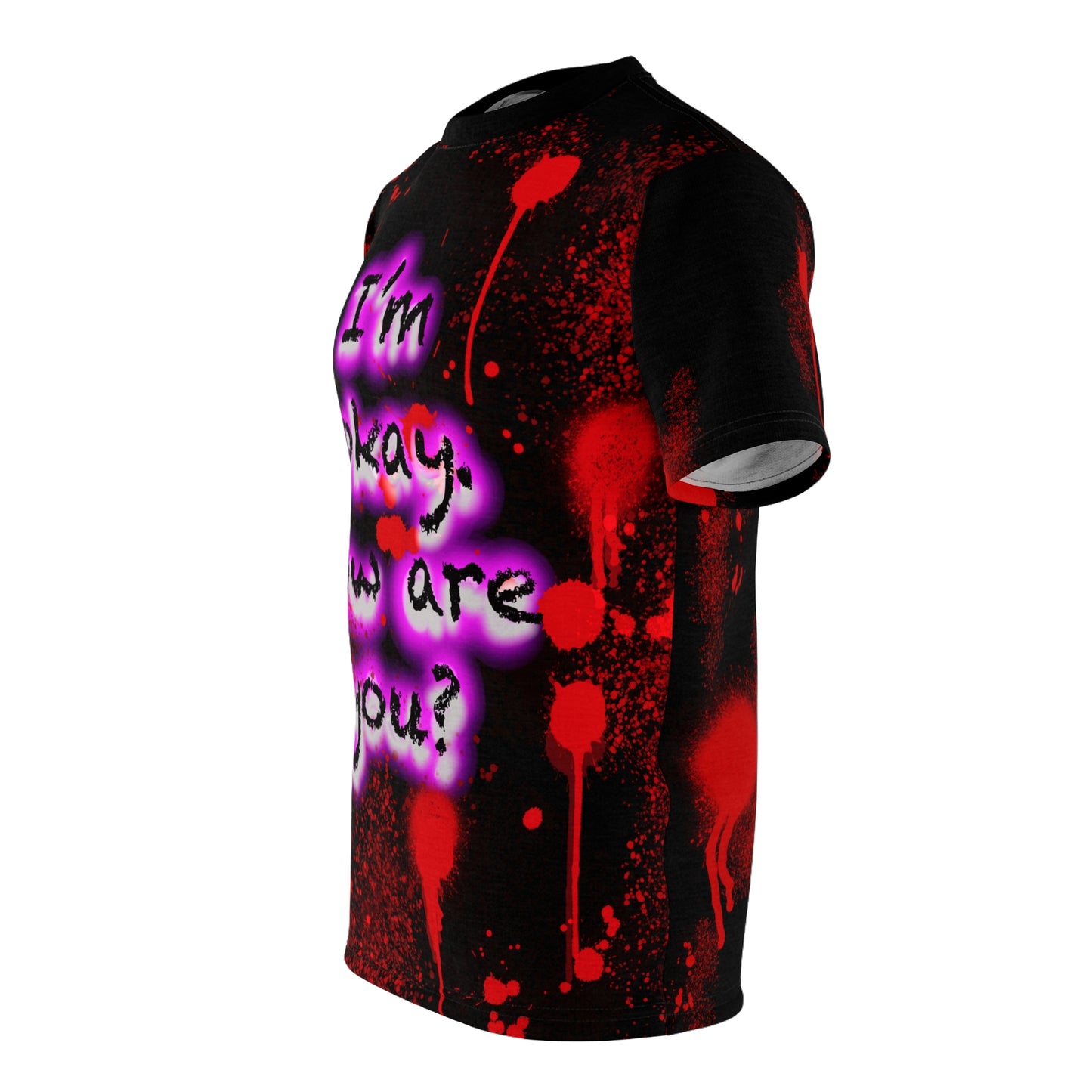 Unisex Cut & Sew Tee (AOP) - I'm Okay (Black w/ Purple)